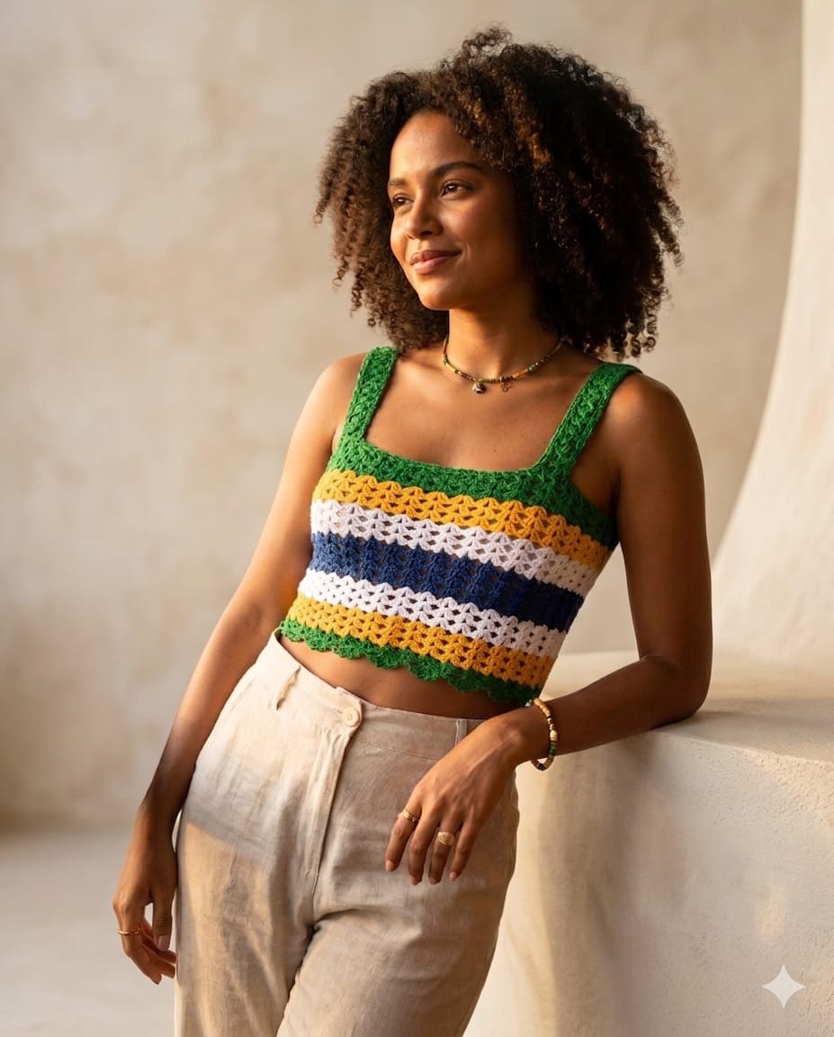 Cropped Solara - Regata em Crochê Artesanal